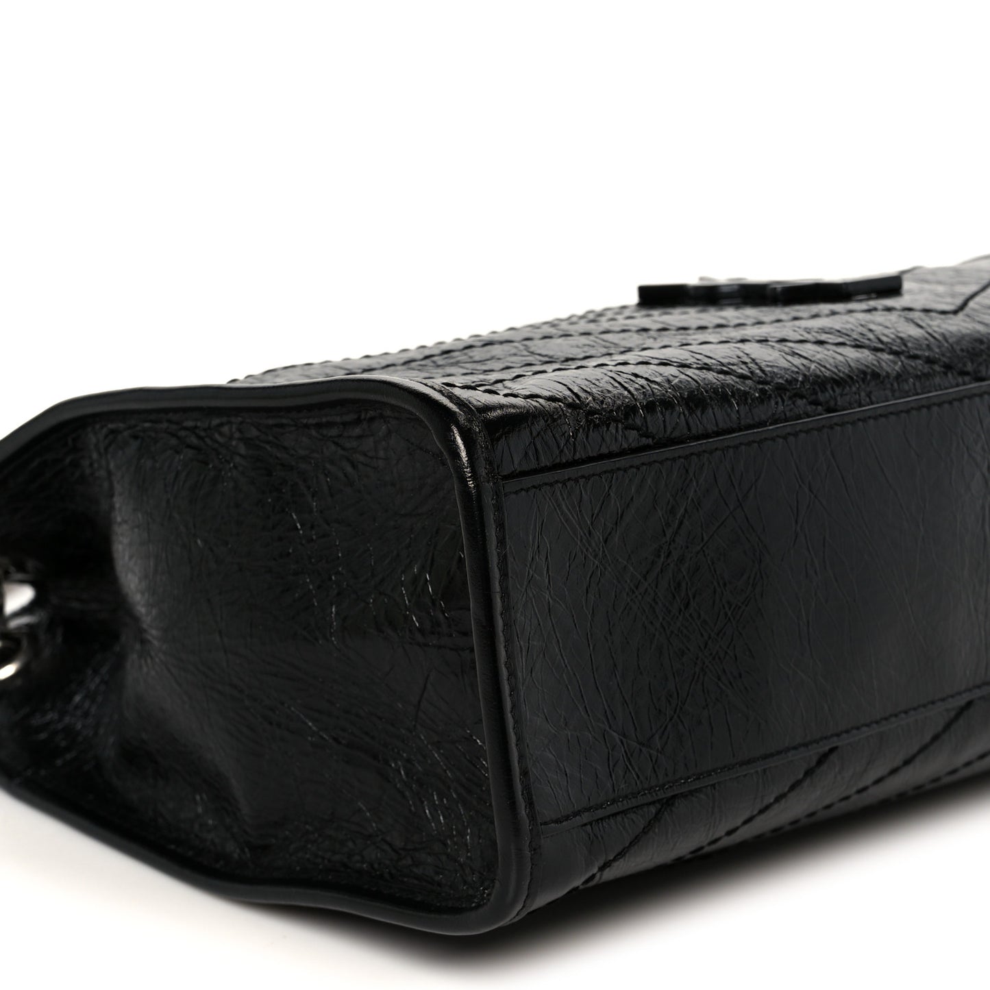 Crinkled Calfskin Matelasse Monogram Medium Niki Shopper Tote Black
