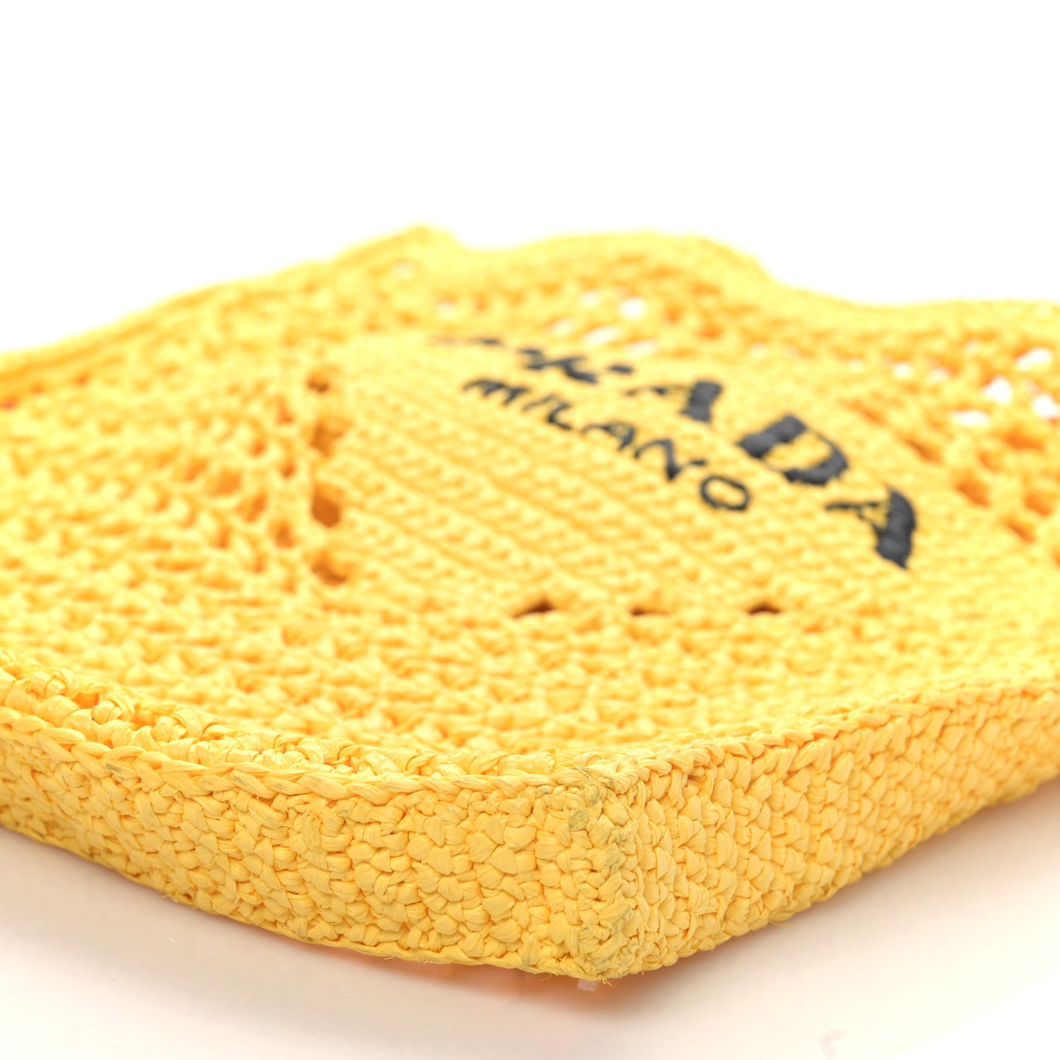 Prada Yarn Raffia Effect Crochet Logo Embroidered Tote Bag Giallo 8 of 8