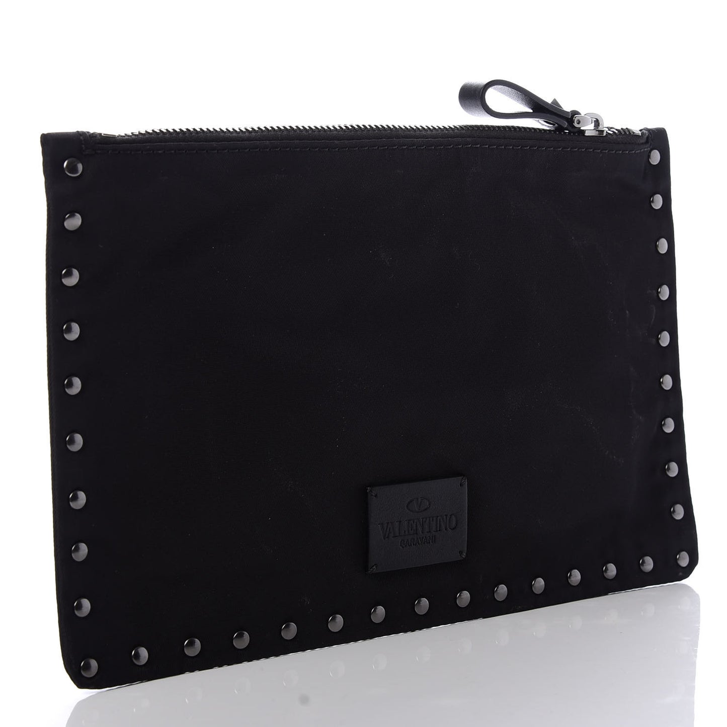 Nylon Rockstud Zip Pouch Black