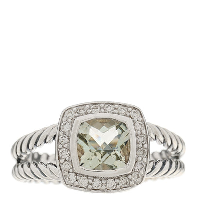 David Yurman Sterling Silver Diamond Prasiolite 7mm Petite Albion Ring 54 7 1 of 4