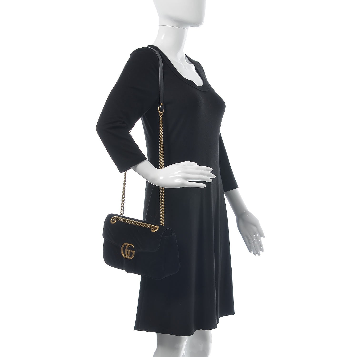 Gucci Velvet Matelasse Small GG Marmont Shoulder Bag Black 2 of 7