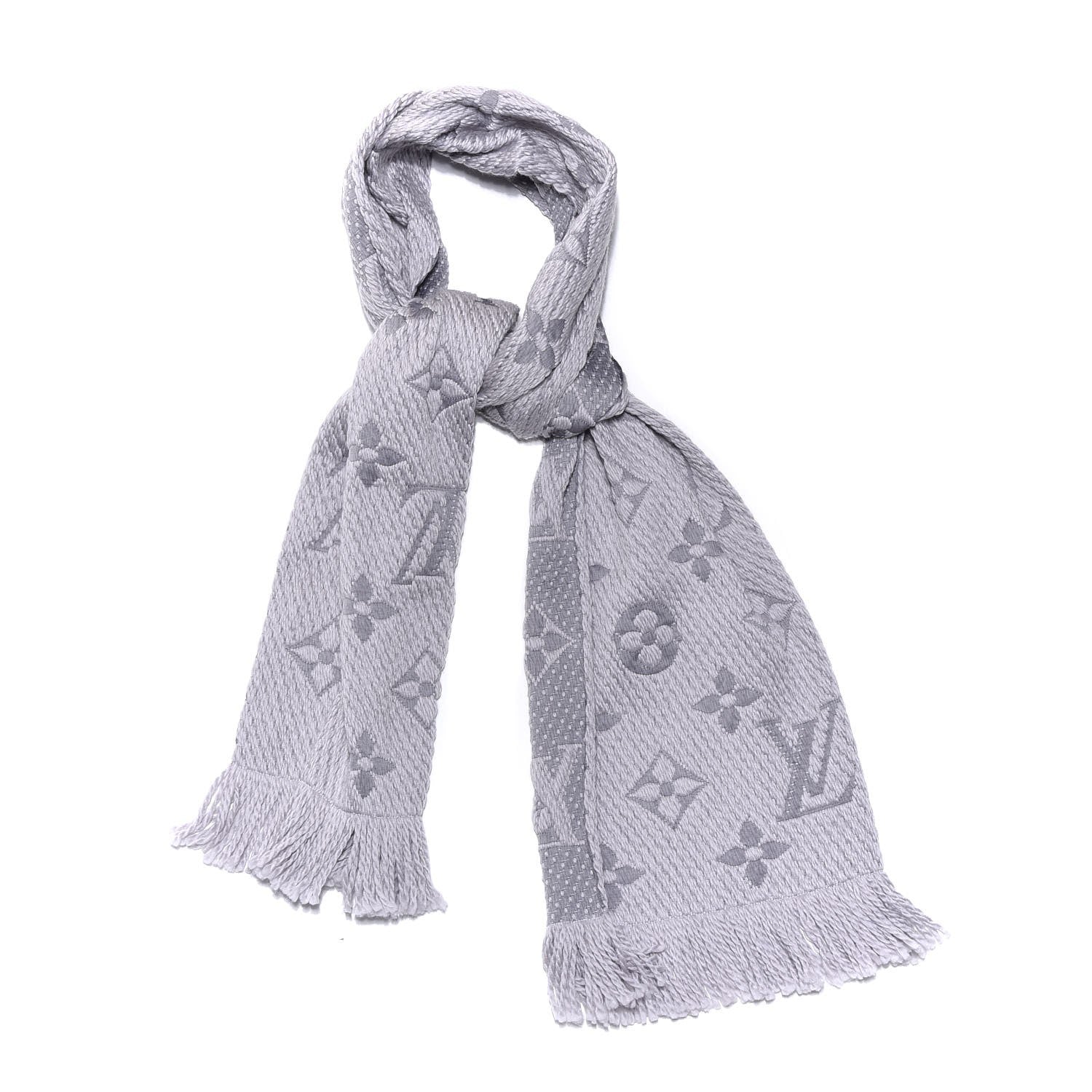 Louis Vuitton Wool Silk Logomania Scarf Pearl Grey 1 of 4