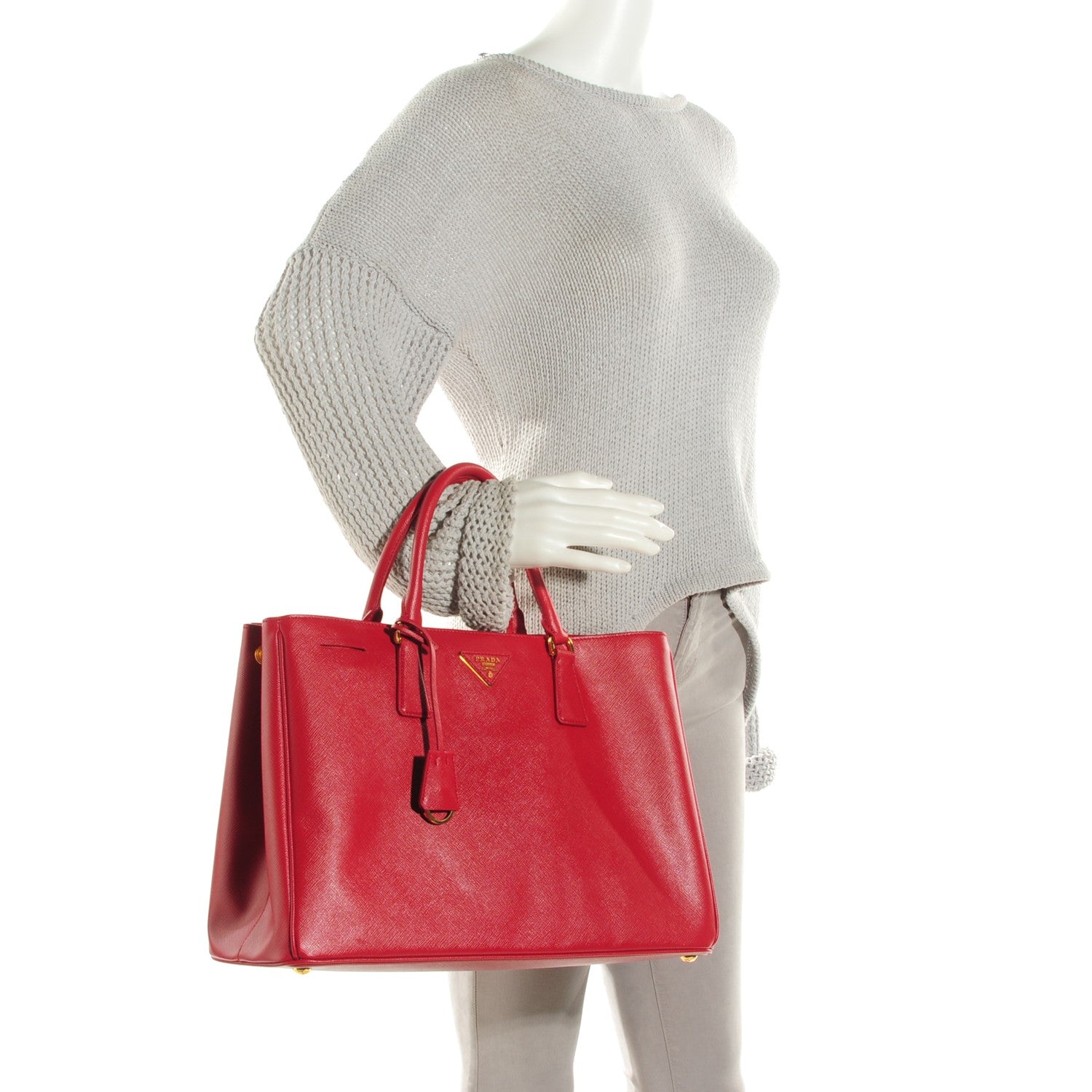 Prada Saffiano Lux Large Tote Fuoco 3 of 10