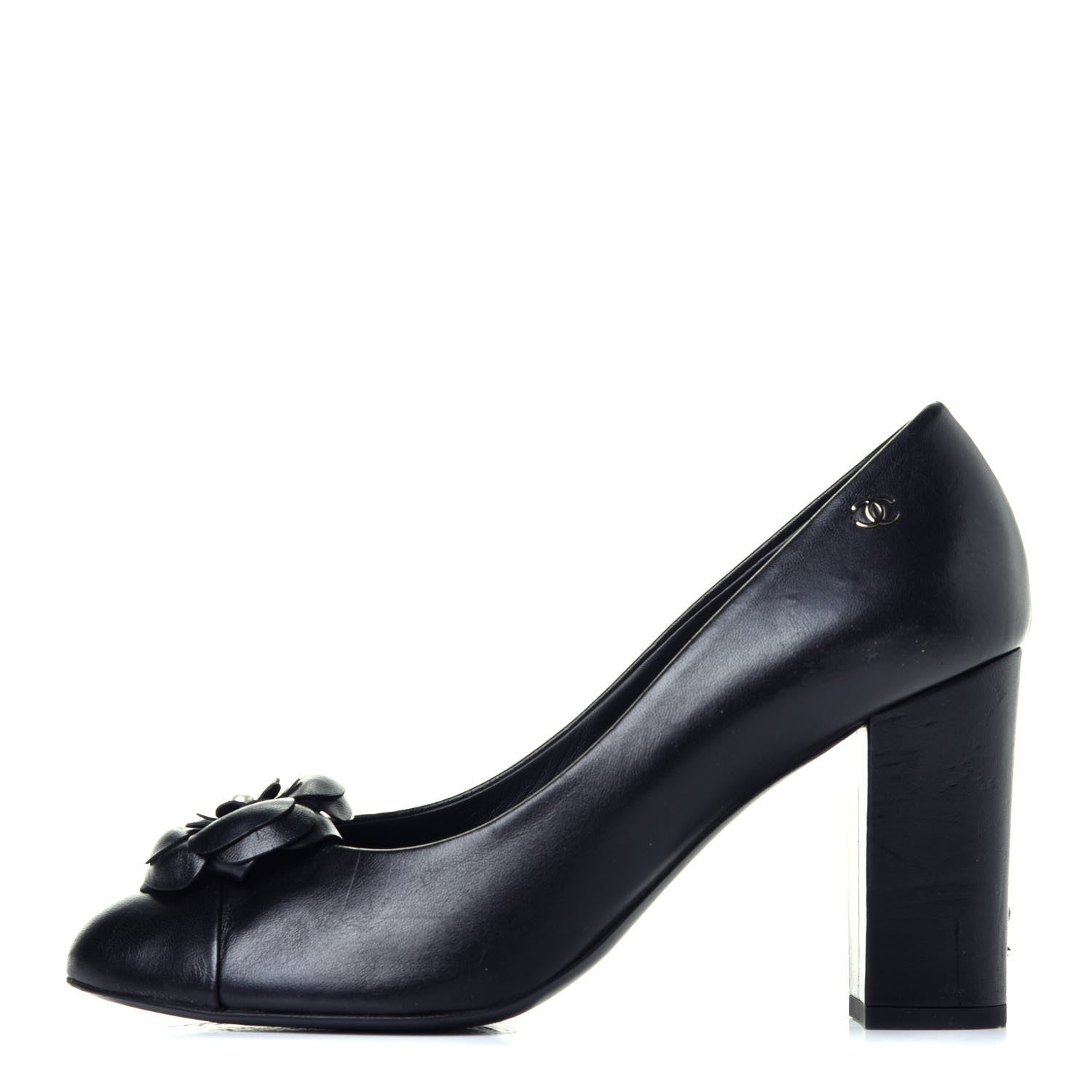Chanel Lambskin Pearl Camellia Cap Toe Pumps 39 Black 1 of 11