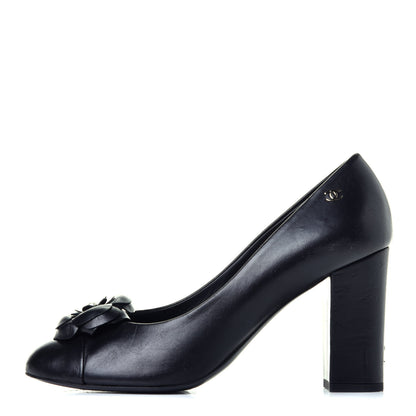 Chanel Lambskin Pearl Camellia Cap Toe Pumps 39 Black 1 of 11