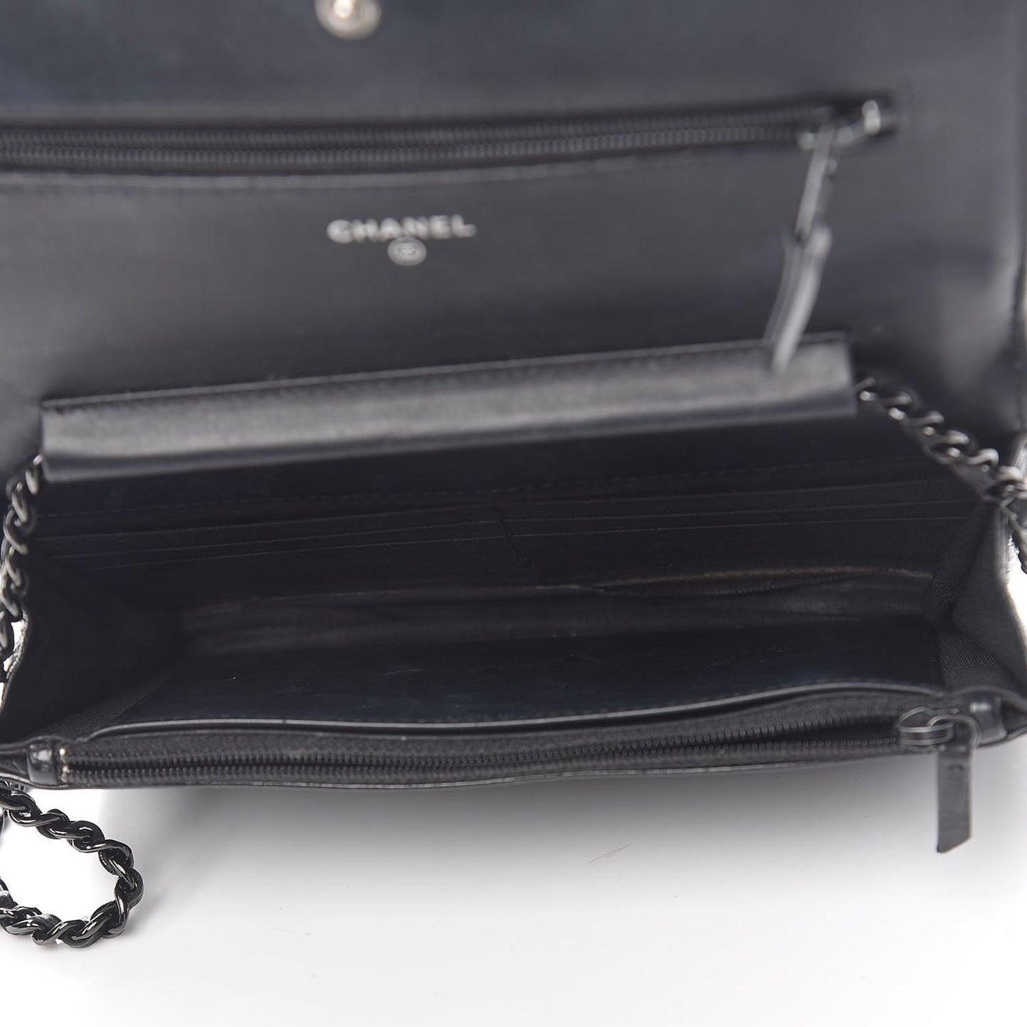 Shiny Aged Calfskin Quilted Boy Wallet On Chain WOC Black