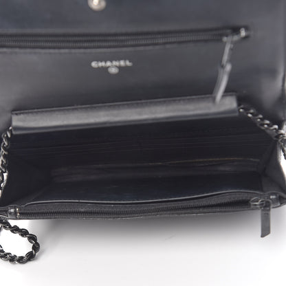 Chanel Shiny Aged Calfskin Quilted Boy Wallet On Chain WOC Black 5 of 19