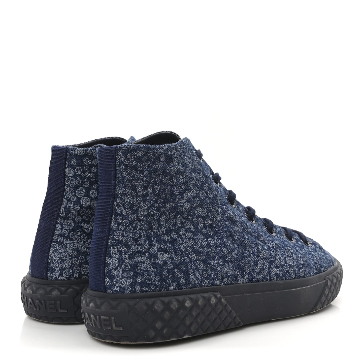 Printed Denim Quilted High Top Sneakers 37.5 Dark Blue