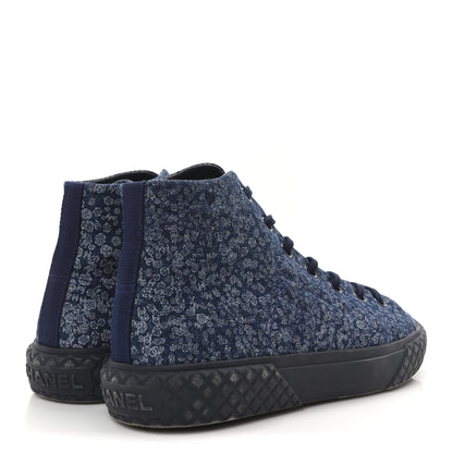 Chanel Printed Denim Quilted High Top Sneakers 37.5 Dark Blue 5 of 10