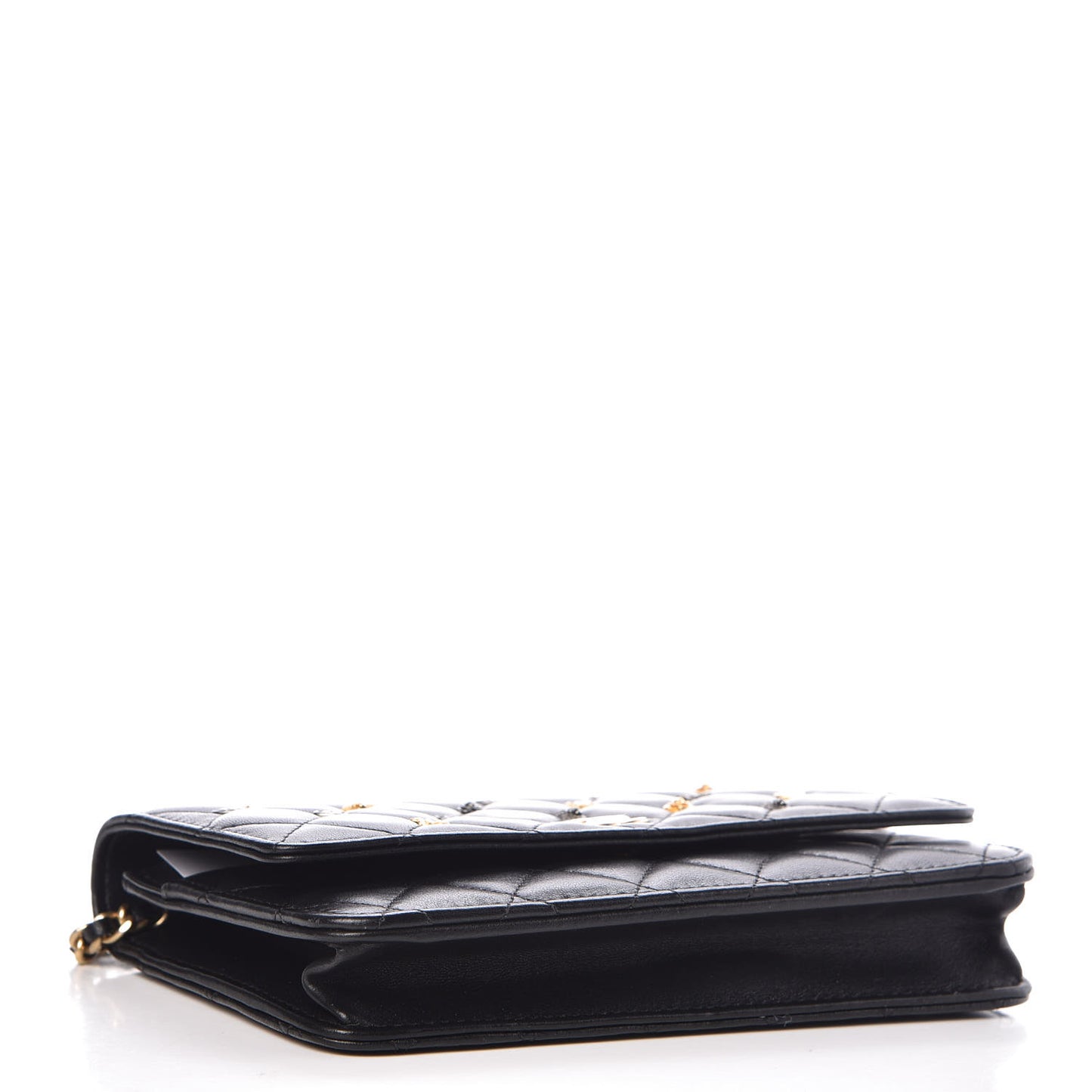 Lambskin Quilted Studded Wallet On Chain WOC Black