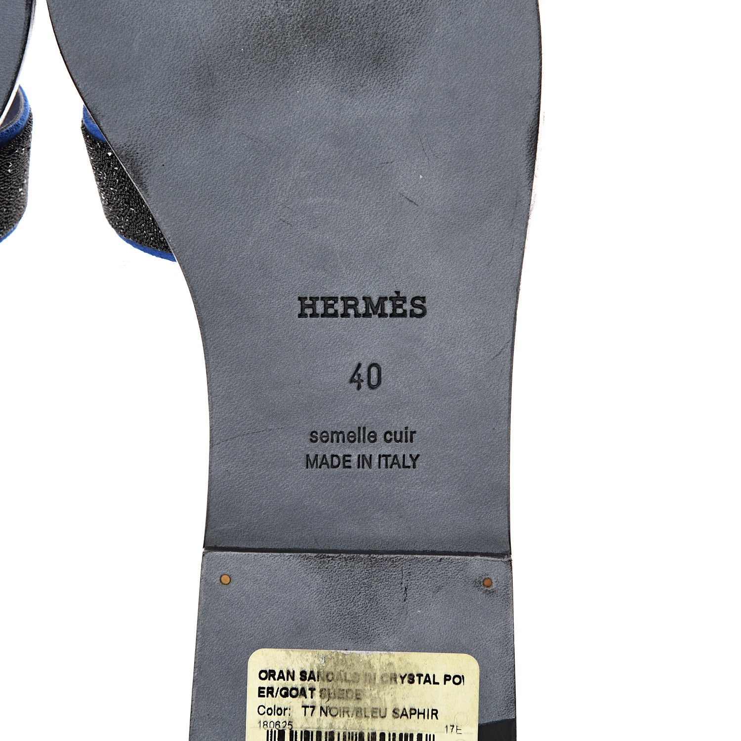 Hermes Suede Goatskin Crystal Powder Oran Sandals 40 Black Bleu Saphir 6 of 11