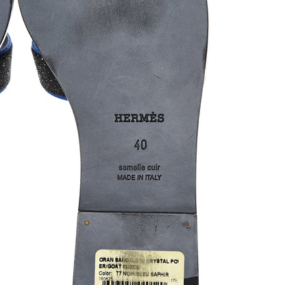 Hermes Suede Goatskin Crystal Powder Oran Sandals 40 Black Bleu Saphir 6 of 11