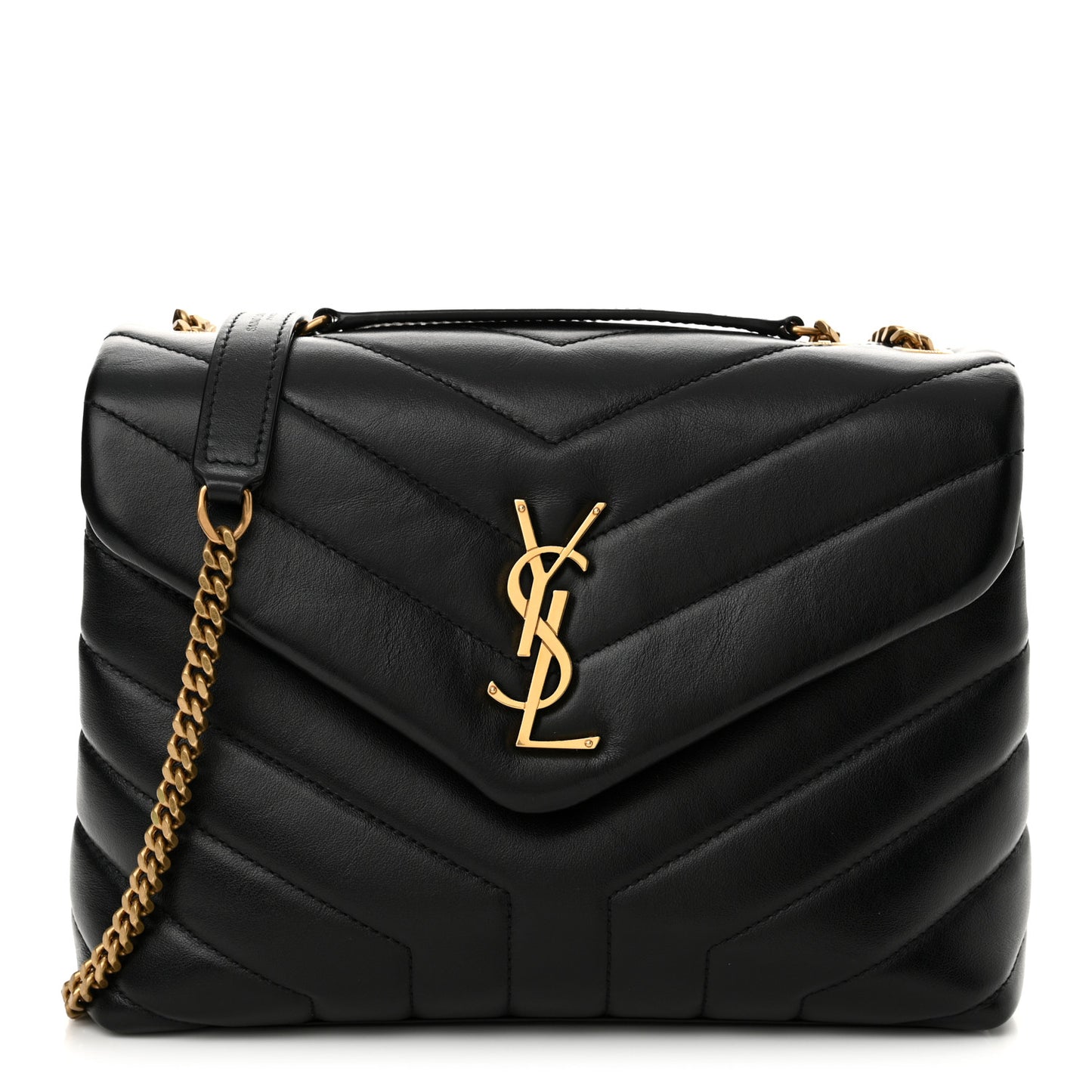 Calfskin Y Quilted Monogram Small Loulou Chain Satchel Black
