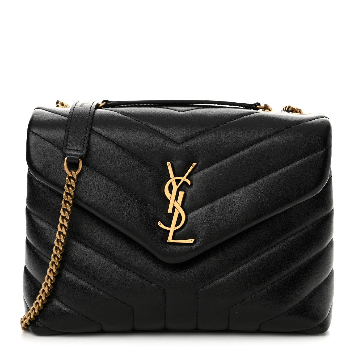 Saint Laurent Calfskin Y Quilted Monogram Small Loulou Chain Satchel Black 1 of 11
