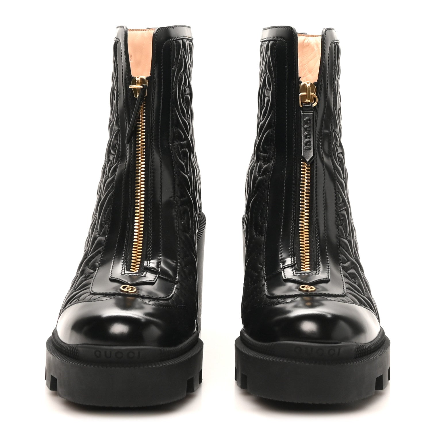 GUCCIショートブーツ36.5 Gucci Calfskin Nappa Rhombus Quilted Trip Ankle Boots 36.5 Black
