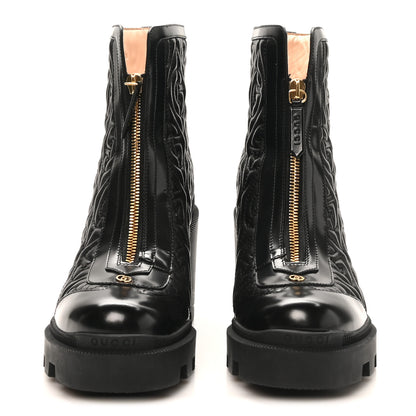 Gucci Calfskin Nappa Rhombus Quilted Trip Ankle Boots 36.5 Black 3 of 9