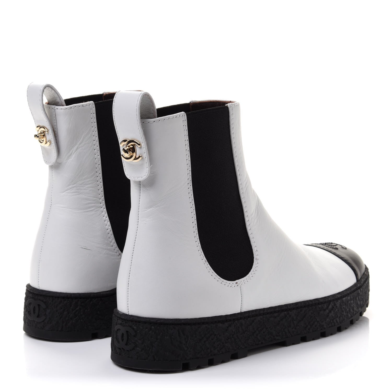 Chanel Calfskin Cap Toe CC Ankle Boots 40 White Black 4 of 11