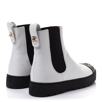 Chanel Calfskin Cap Toe CC Ankle Boots 40 White Black 4 of 11