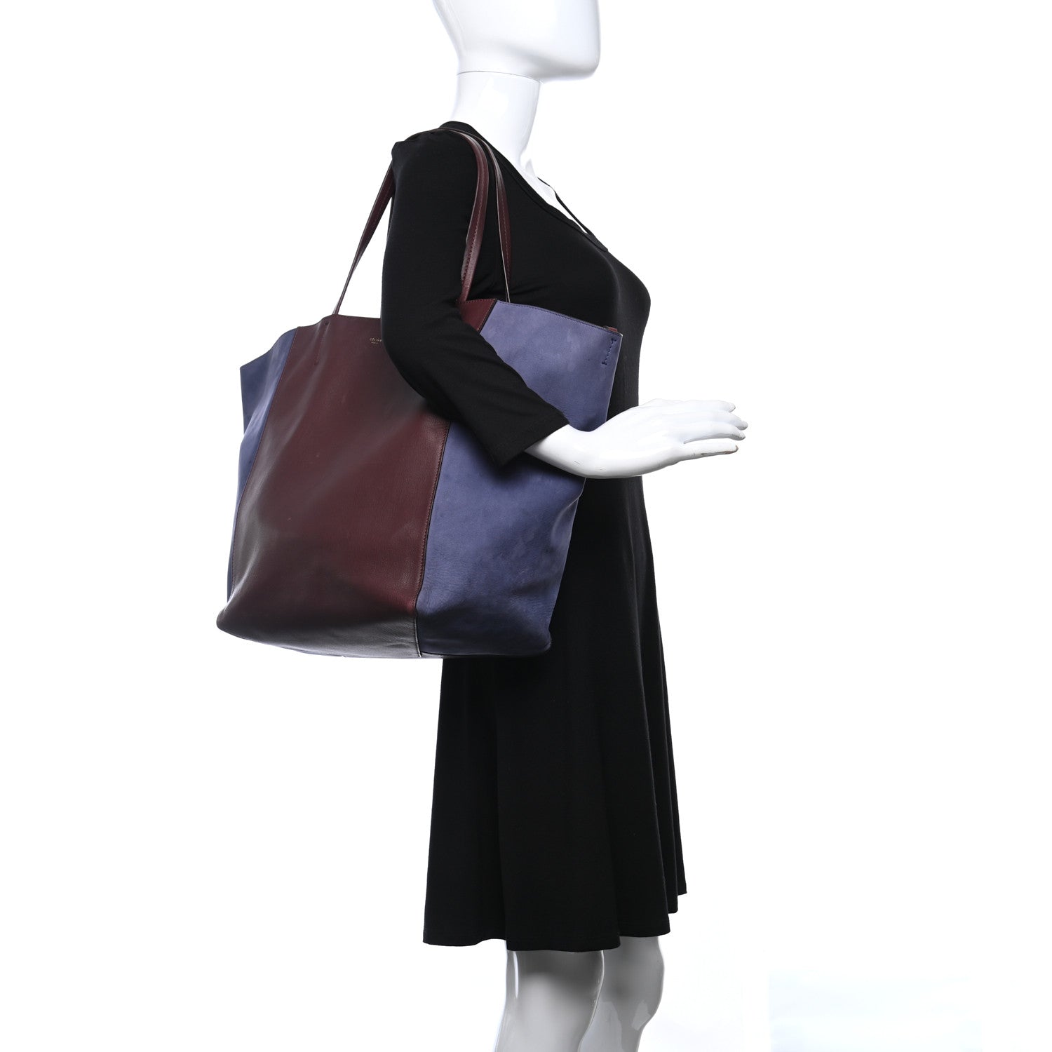 Celine Calfskin Suede Large Phantom Luggage Cabas Burgundy Blue 2 of 13