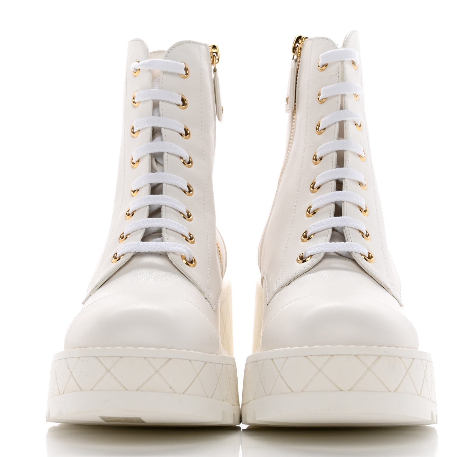 Chanel Lambskin Quilted Lace Up Wedge Combat Boots 37.5 White 2 of 18