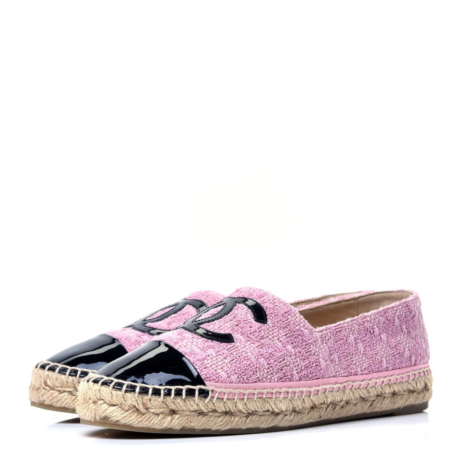 Chanel Tweed Patent CC Espadrilles 39 Pink Black 4 of 12