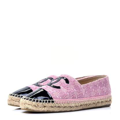 Chanel Tweed Patent CC Espadrilles 39 Pink Black 4 of 12