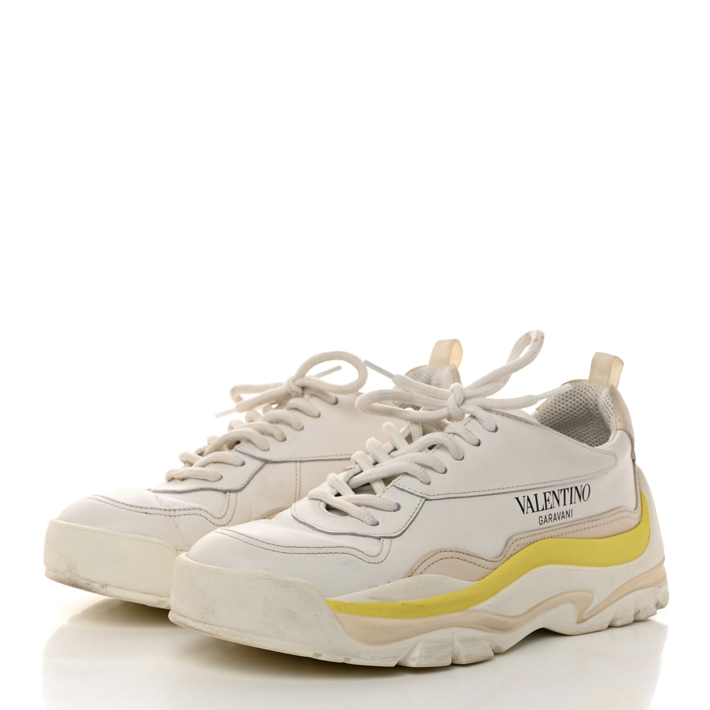 Calfskin Womens Gumboy Sneakers 37.5 White Lime Yellow