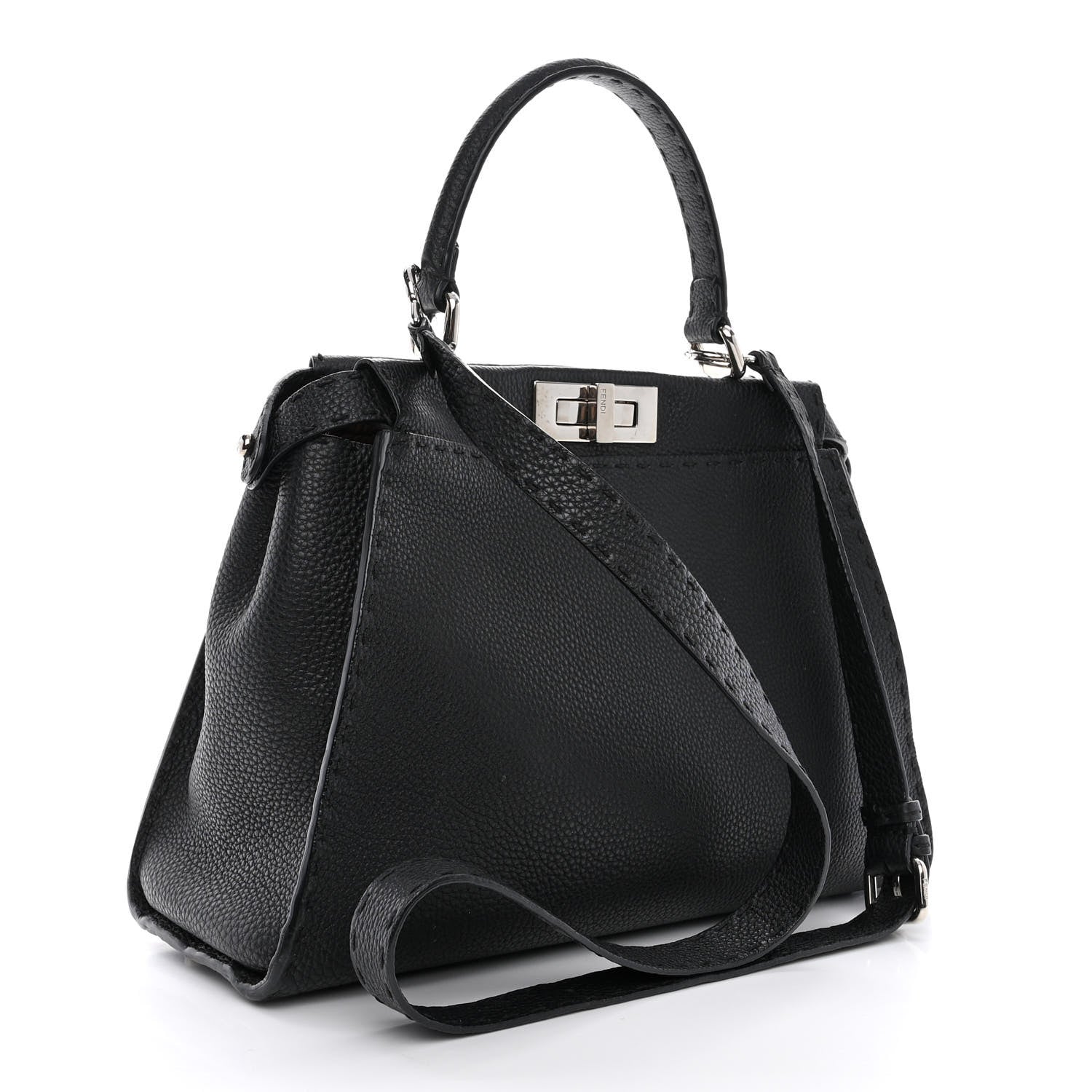 Fendi Cuoio Romano Selleria Bi-Color Medium Peekaboo Iconic Satchel Black Mou 3 of 12