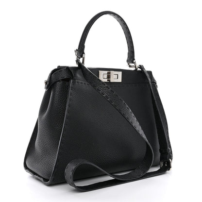 Fendi Cuoio Romano Selleria Bi-Color Medium Peekaboo Iconic Satchel Black Mou 3 of 12