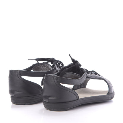 Chanel Lambskin Quilted Peep Toe Lace Up 35 Black White 4 of 12