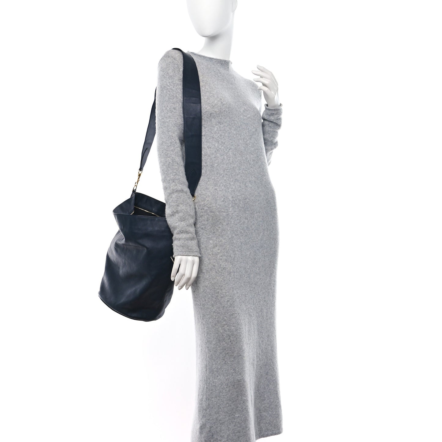 Smooth Calfskin Large Bucket Bag Blue