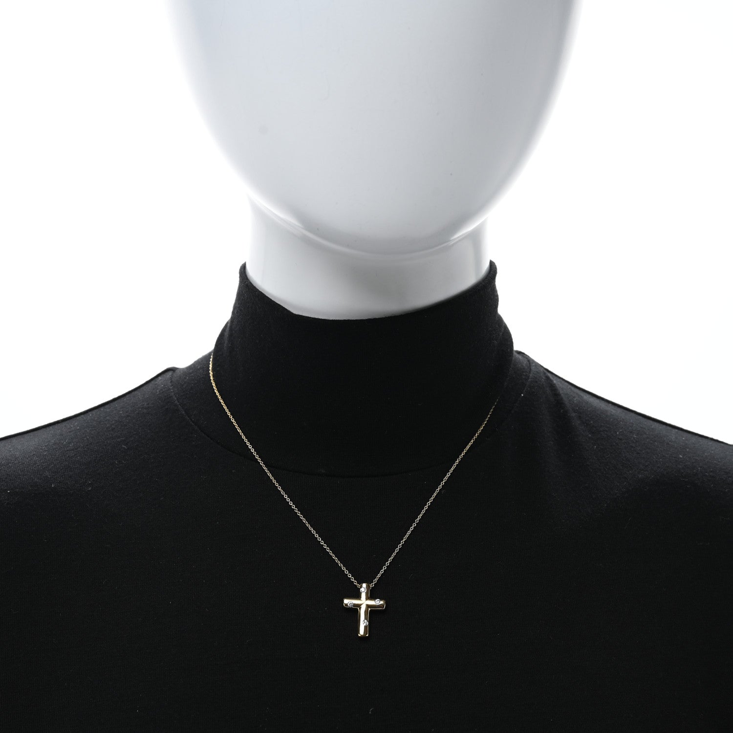 Tiffany 18K Yellow Gold Diamond Etoile Cross Pendant Necklace 2 of 4