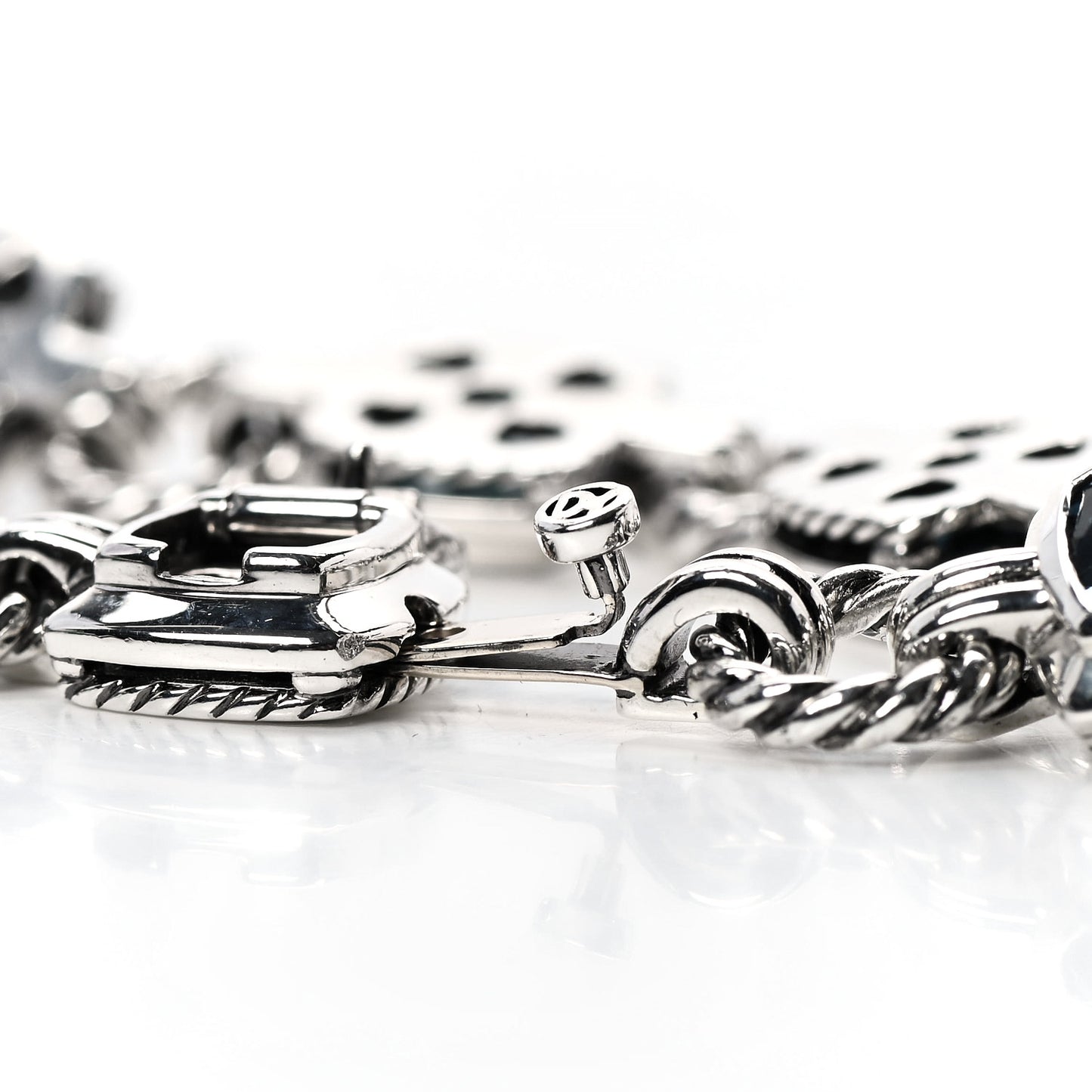 Sterling Silver Blue Topaz 7mm Renaissance Linked Bracelet