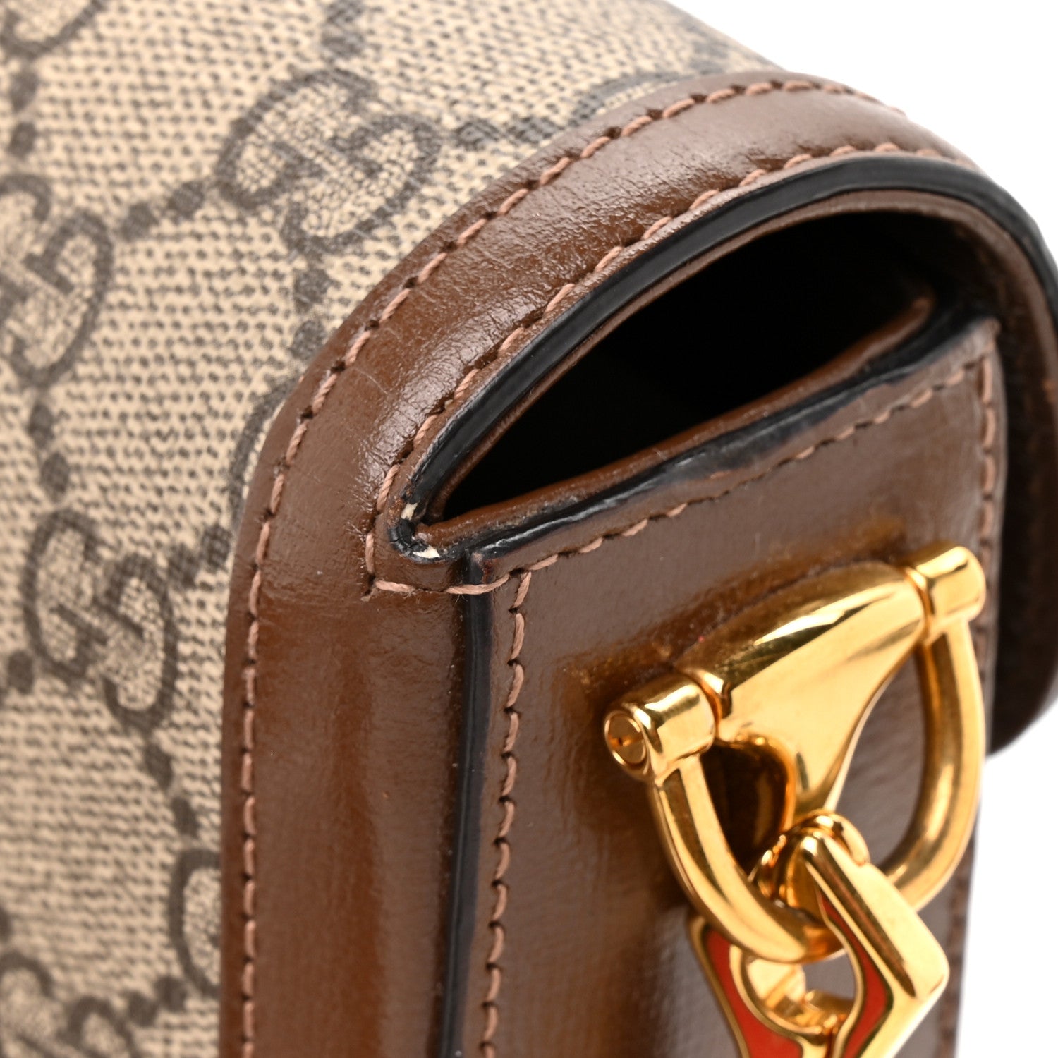 Gucci GG Supreme Monogram Azalea Calfskin Web Mini Horsebit 1955 Shoulder Bag Beige Ebony Brown Sugar 10 of 11