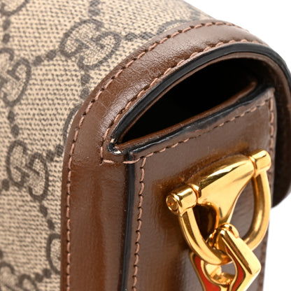 Gucci GG Supreme Monogram Azalea Calfskin Web Mini Horsebit 1955 Shoulder Bag Beige Ebony Brown Sugar 10 of 11