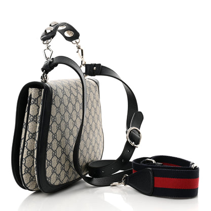 Gucci GG Supreme Monogram Textured Dollar Calfskin Web Medium Blondie Top Handle Shoulder Flap Bag Beige Blue 3 of 10