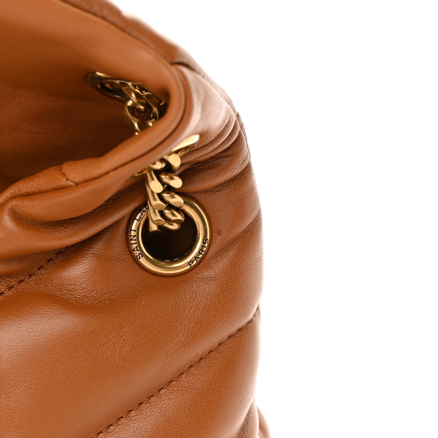 Saint Laurent Lambskin Quilted Small Loulou Puffer Monogram Chain Satchel Dark Honey 13 of 16