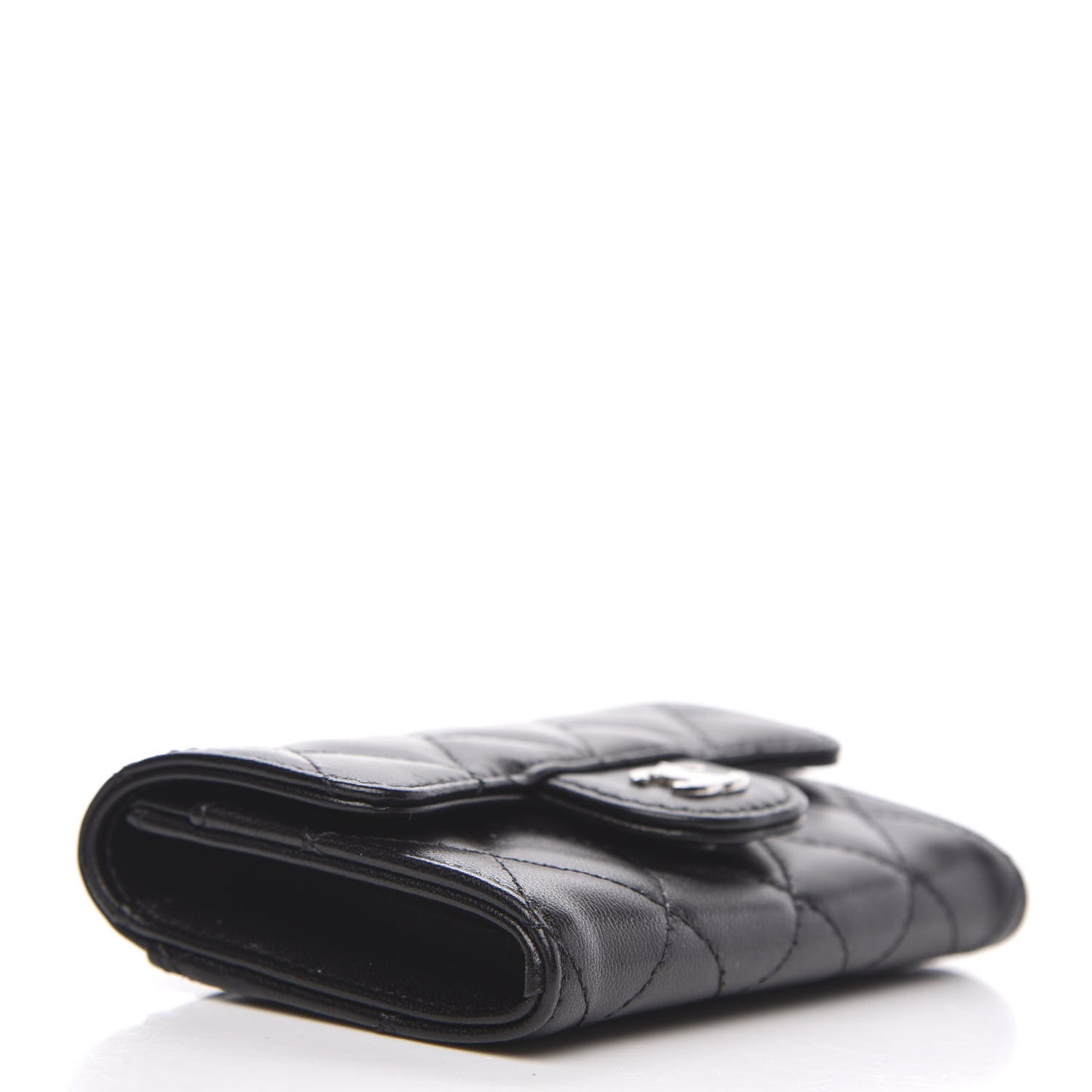 Lambskin Quilted Flap Card Holder Black
