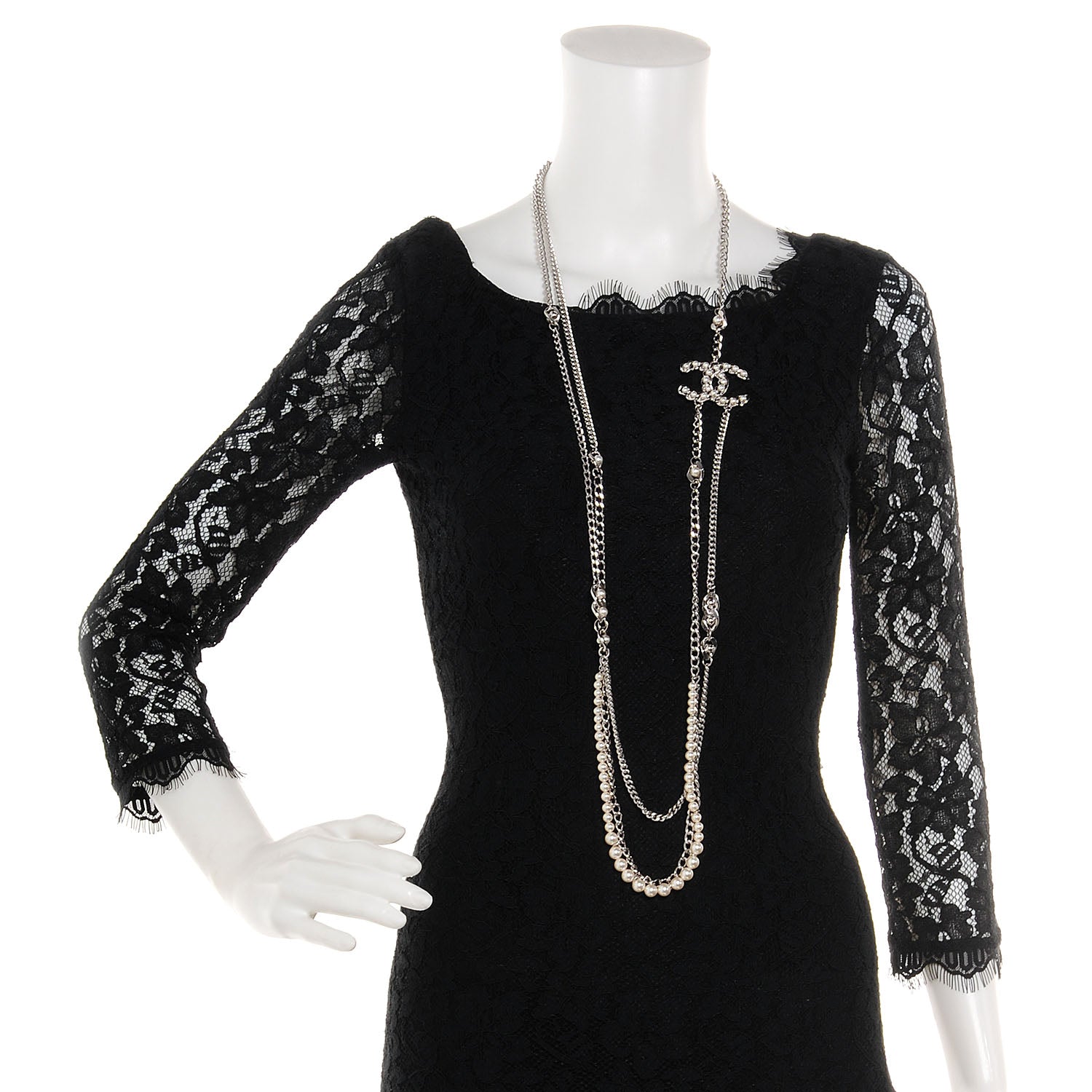 Chanel Pearl CC Long Chain Necklace Silver 2 of 6