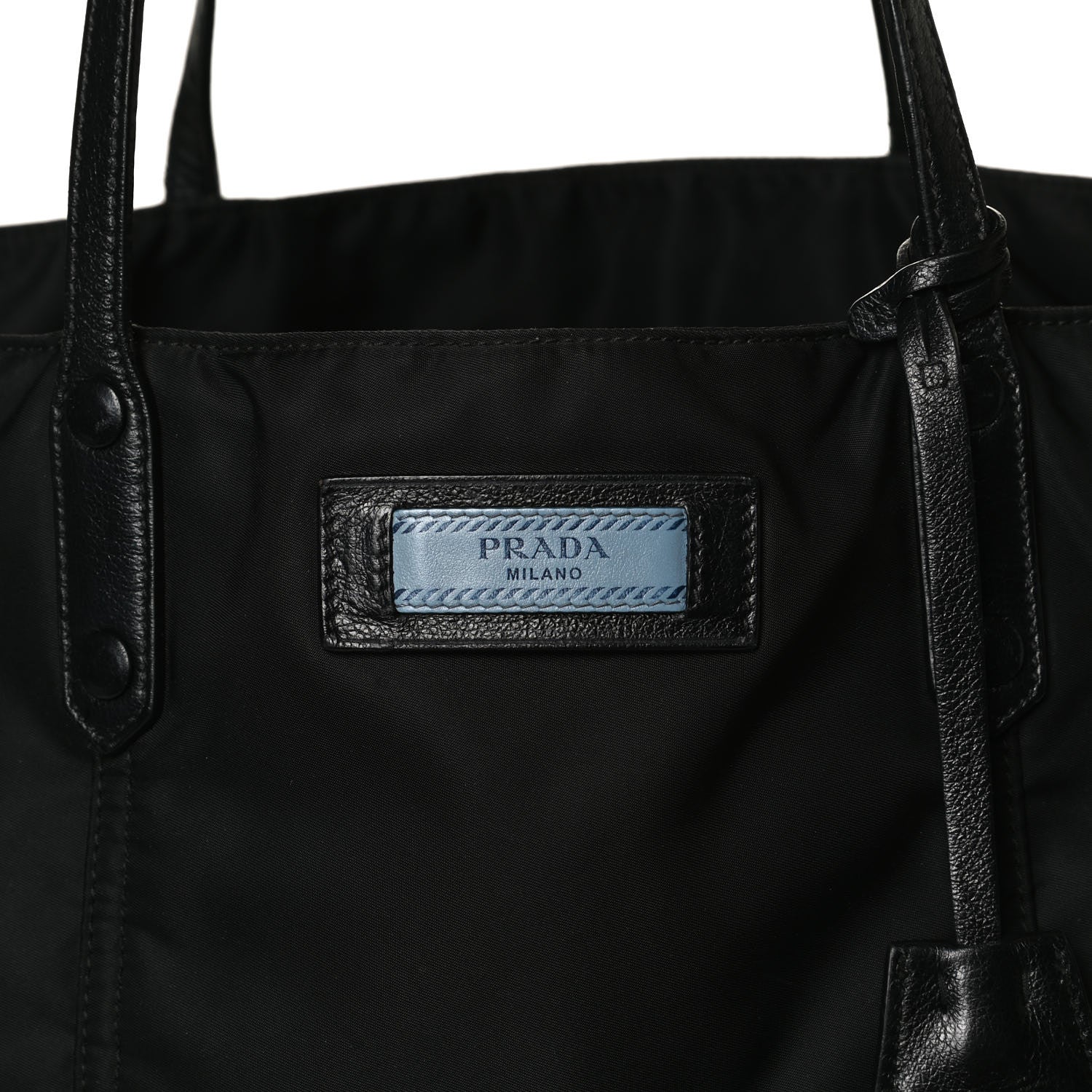 Prada Tessuto Nylon Glace Calfskin Etiquette Tote Black 9 of 16
