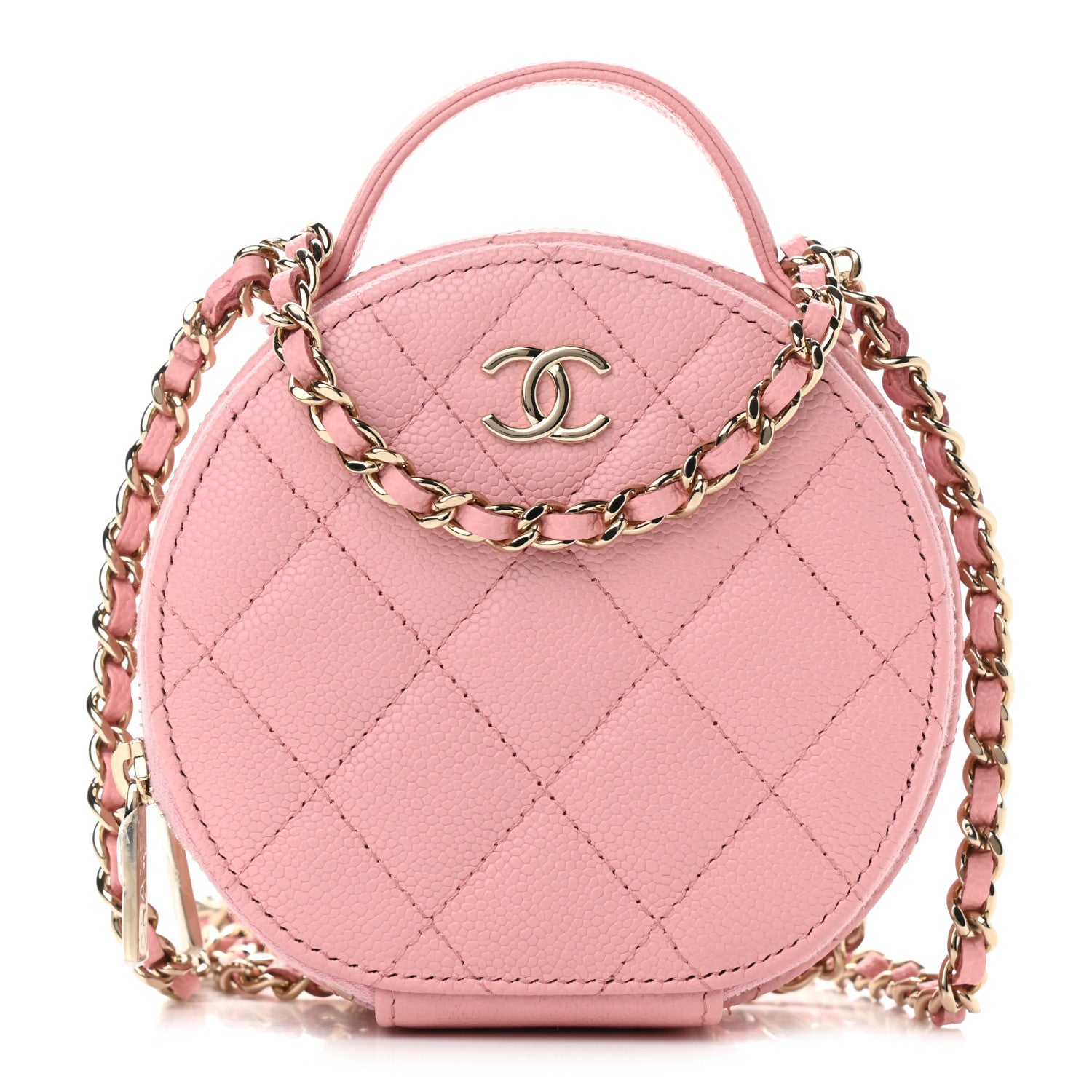 Chanel Caviar Quilted Round Handle With Care Vanity With Chain Pink 1 of 13