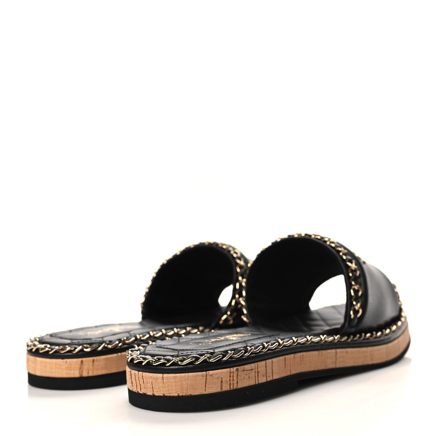 Lambskin Chain Cork Slide Sandals 39 Black