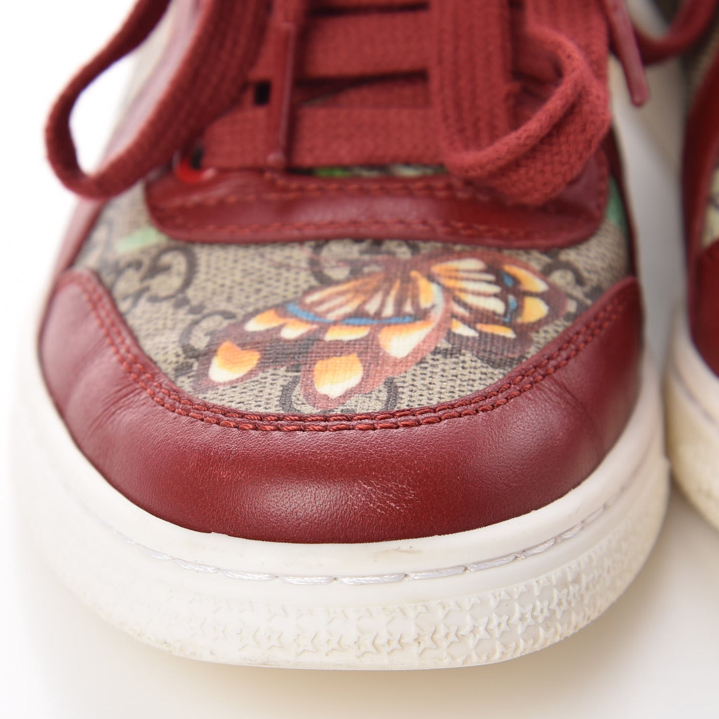 GG Supreme Monogram Tian Womens High Top Sneakers 34 Beige Multicolor Red