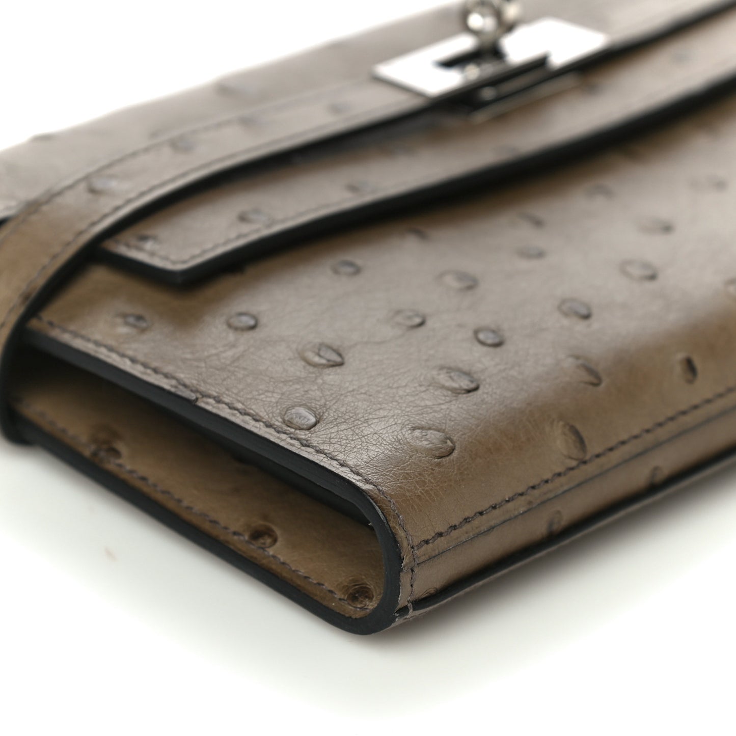 Ostrich Kelly Longue Wallet Gris Tourterelle