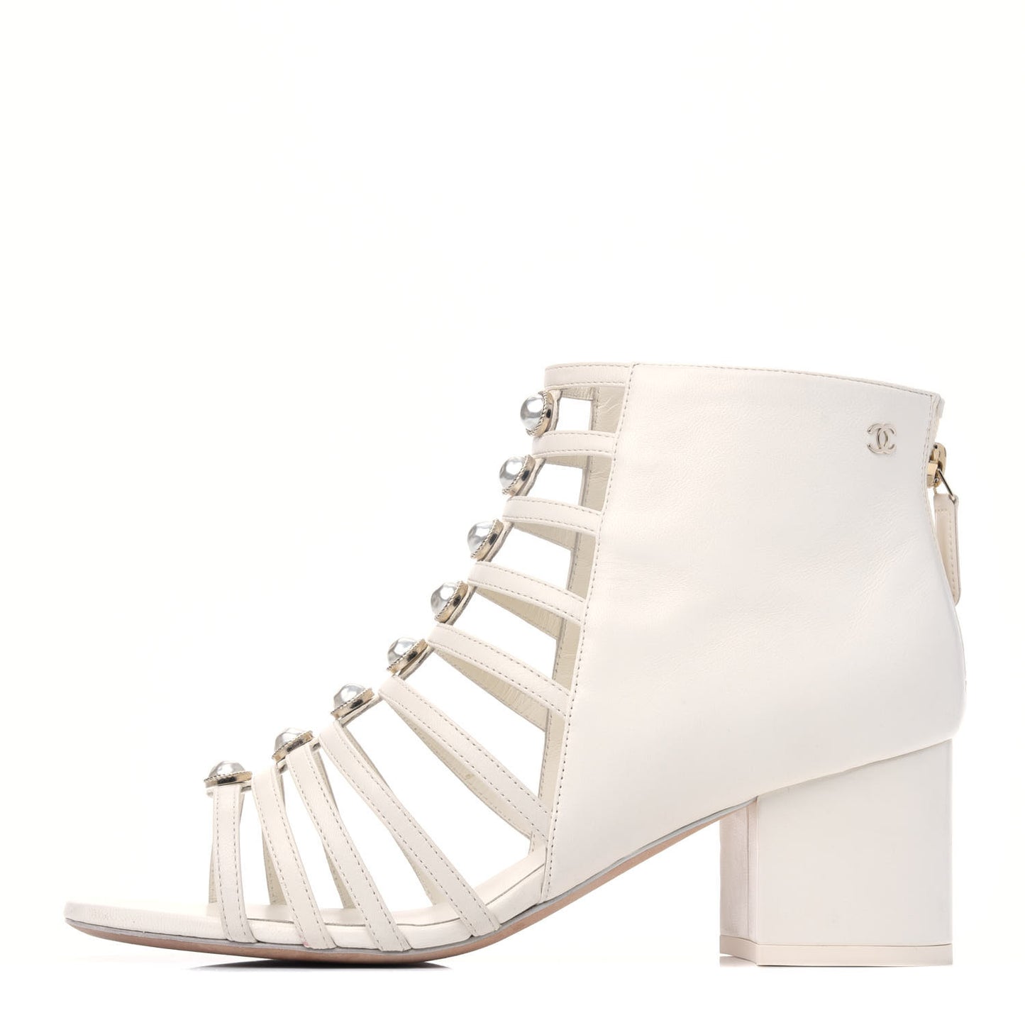 Lambskin Pearl Caged Sandals 38.5 Ivory