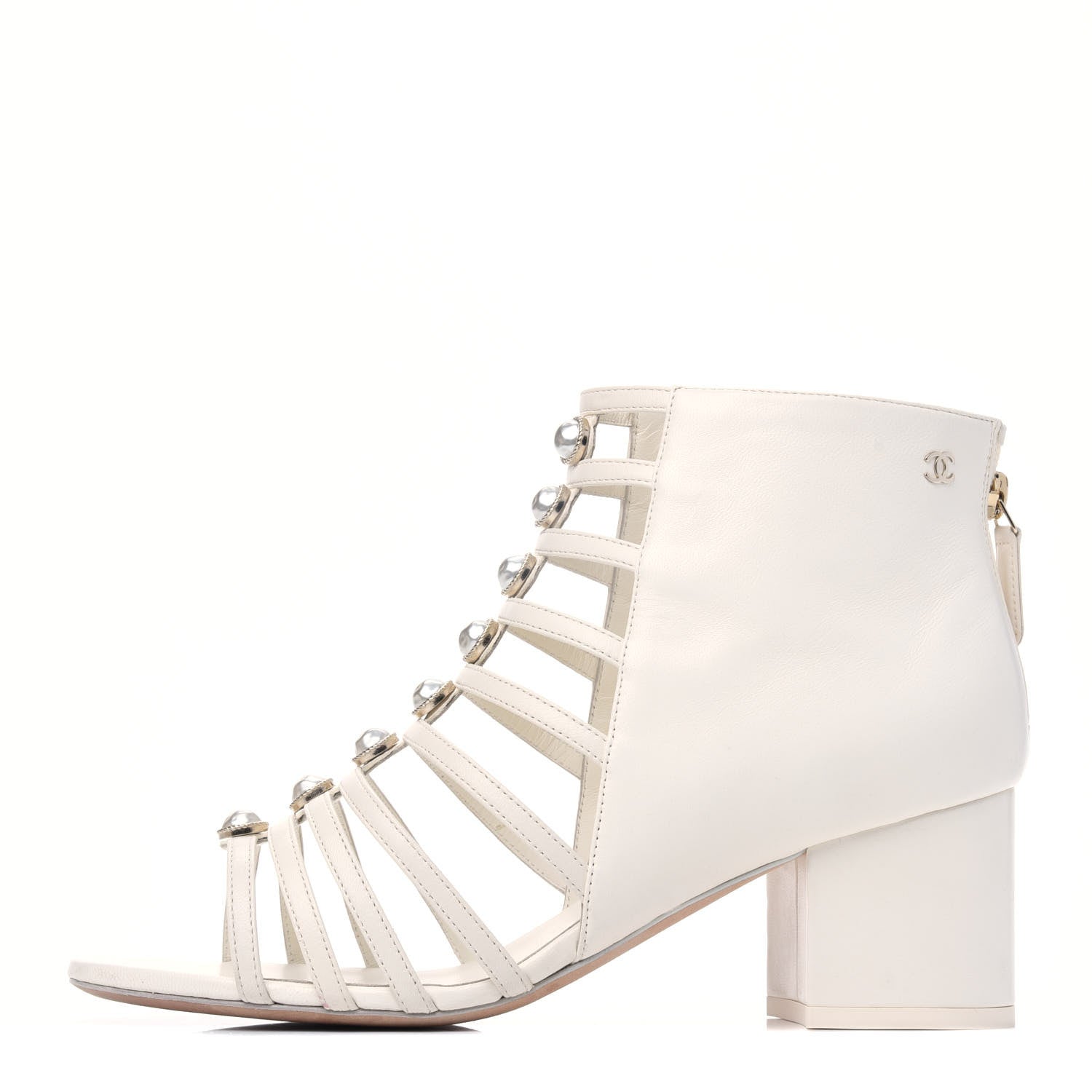 Chanel Lambskin Pearl Caged Sandals 38.5 Ivory 1 of 14