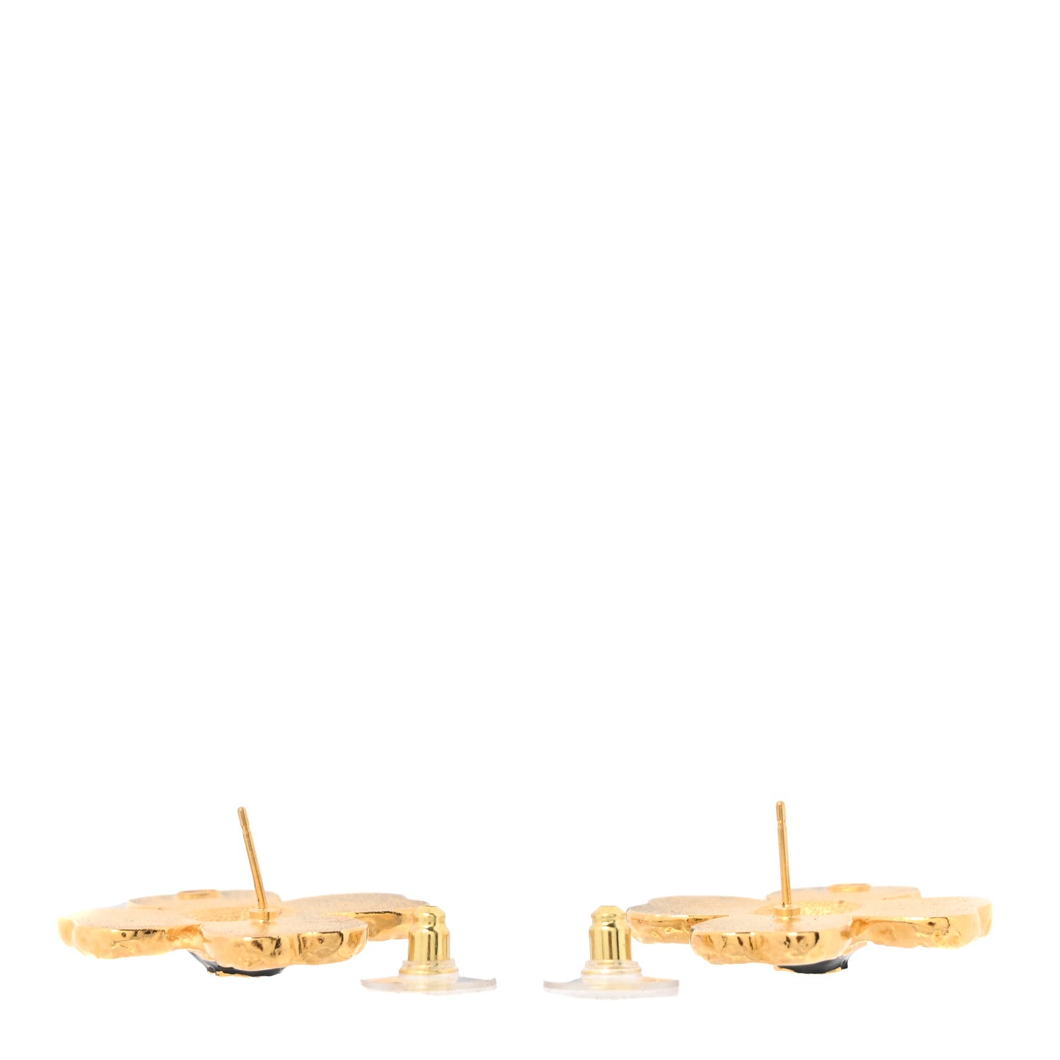 Chanel Resin Metal Glass CC Clover Earrings Gold Black Pink 3 of 4
