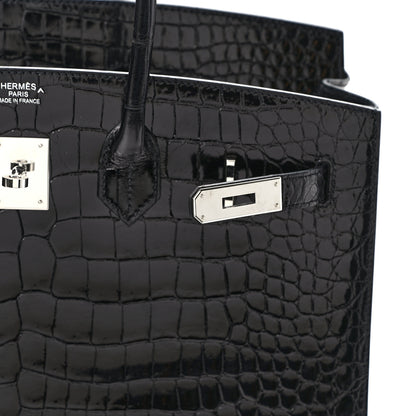 Hermes Shiny Porosus Crocodile Birkin Sellier 35 Black 13 of 16