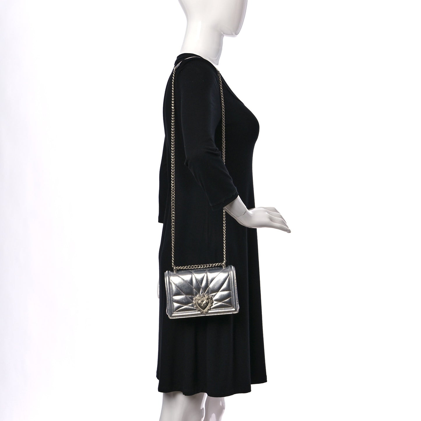 Metallic Calfskin Medium Devotion Crossbody Bag Silver