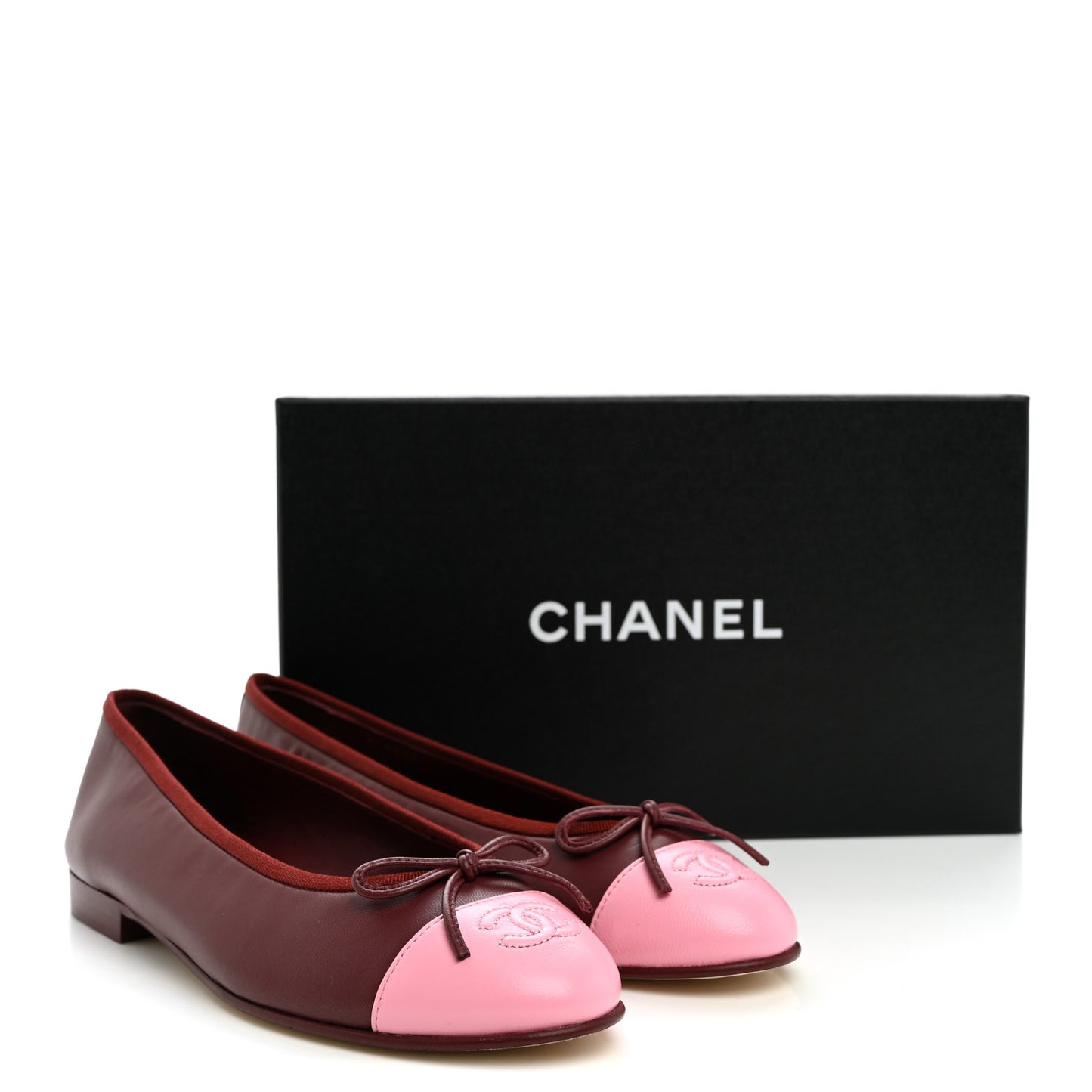 Lambskin Cap Toe CC Ballerina Flats 37.5 Burgundy Pink